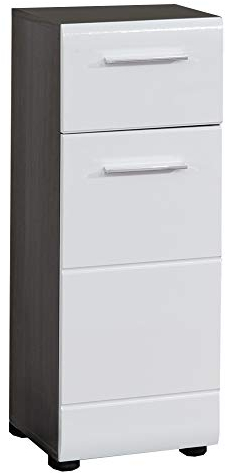 trendteam smart living - Line - Kommode - Rauchsilber/Weiß Hochglanz - Mehrzweckkommode mit 2 Fächern und 1 Schublade - (BxHxT) 30 x 80 x 31 cm - Tür Links oder rechts montierbar - Kratzfest