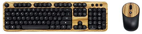 Kabellose Tastatur und Maus QWERTY Italienisch mit Ziffernblock Kit Typewriter Retro Vintage Color Wood