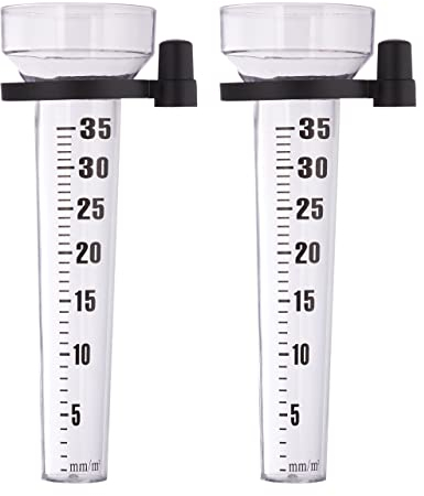 Relaxdays Regenmesser 2er Set, mit Halter, Niederschlagsmesser Garten, große Anzeige 35 mm/m², Kunststoff, transparent 10025387