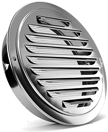 FGBB Stainless Steel Air Vents, Louvered Grille Cover Vent Hood Flat Ducting Ventilation Air Vent Wall Air Outlet with Fly Screen Mesh for House (4.7inch)