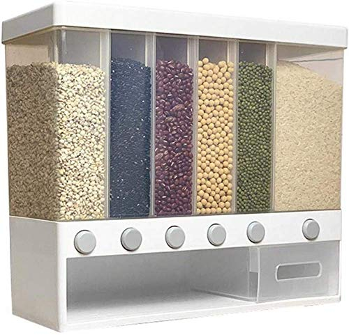 10L Large Storage Jars with Dispenser, Wall-Mounted Storage Box for Food Airtight, Transparent with 6 Compartments and Lid, Ideal for Muesli