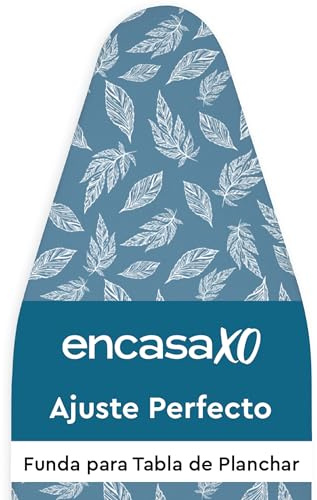 Encasa strykbrädesöverdrag (125 x 46 cm) dragsnöre åtdragning med tjock 3 mm filtvaddering, enkel passform, brännbeständig, tryckt – stora löv blå