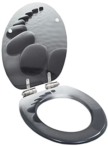 Toilettensitz mit Soft-Close-Deckel MDF Stein-Design - Erwachsene Toilettendeckel - Klobrille Deckel - Toilettendeckel - Wc-Sitz 43,7 x 37,8 x 5 cm