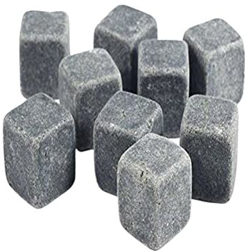 KAV 9 Pcs Reusable Whisky Granite Stones Set Refreezable Ice Drink Cubes Chilling Rocks Gift Set with Pouch for Cold Drinks, Scotch, Brandy