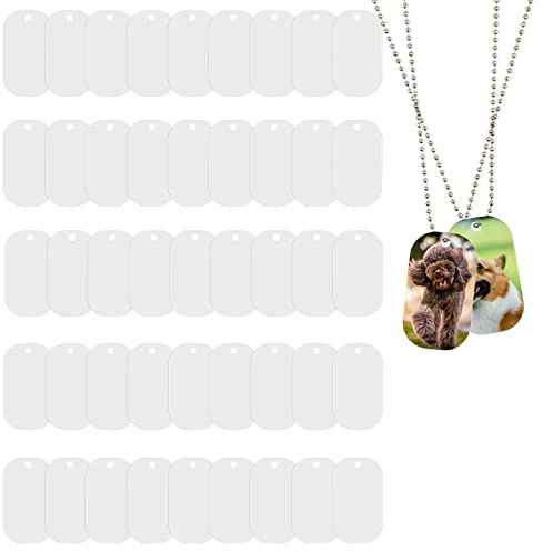 AIEX 15 Stück Sublimation Blanko Dog Tags, mit 15pcs Kugelketten 1pc Sublimation Band Aluminium Dog Tags Militär zum Stempeln Personalisierte DIY Hundemarke Halsketten (Insgesamt 31pcs)