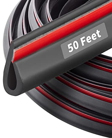 50 Feet Rubber Edge Trim Seal Strip, BISOTHAI Self-Adhesive Rubber U Channel Weather Stripping for Car Doors, Hatches, and Glass, Steel Plates, Easy Cut to Size(Black)