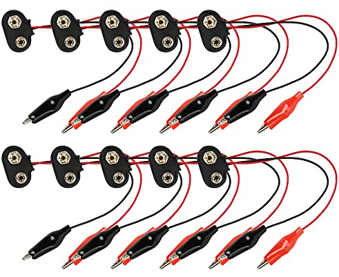 VOANZO 10 conectores de cable a presión de batería de 9 V, 150 mm, conector a presión de batería a cable de clip de cocodrilo, cable doble de pinzas de cocodrilo