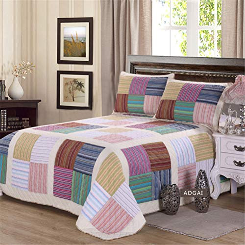 Tagesdecken und Kissenbezüge für King-Size-Bett, Patchwork-Design, gesteppt, 100 % Baumwolle, Shabby-Chic-Stil, Rot, Rosa, Blumenmuster, Baumwolle, Patchwork, 3-teilig, 230 x 250 cm