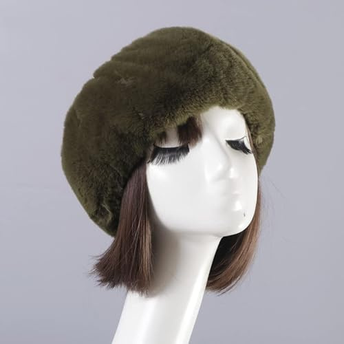 Damen Fellmütze Pelzmütze,Wintermütze Damenmütze Kunstfell Kunstpelz Mütze Klassische russische Kosakenmütze Beanie Mütze Plüsch Warm Hut Fell Winter Mütze für Reisen,Skifahren,Wandern,Grün