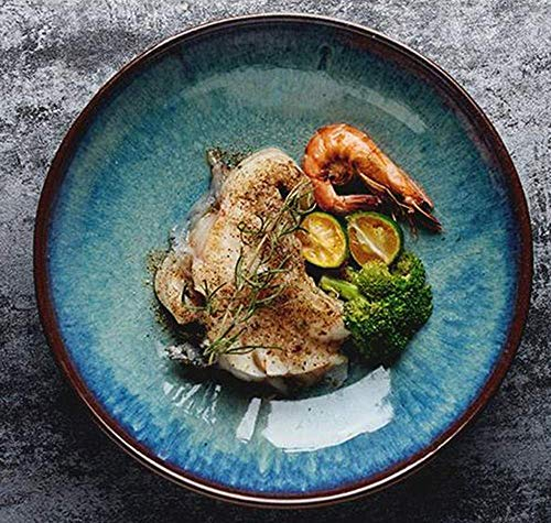 BAtlam Assiette étoile Plat céramique Assiette Creuse Assiette Creuse Assiette grès Assiette pâtes Assiette Salade 8,5 Pouces Bleu