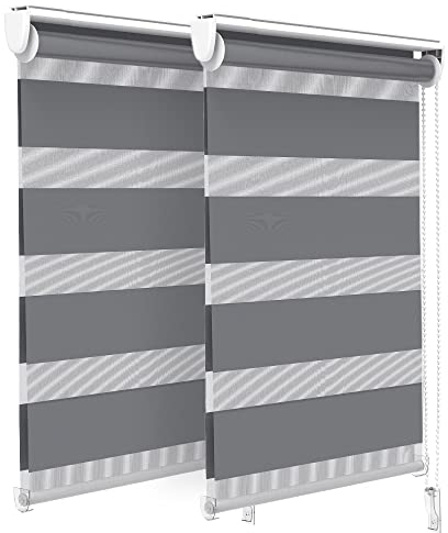 VOUNOT 2er Set Doppelrollo klemmfix ohne Bohren, Duo Rollo Klemmrollo für Fenster und Tür, lichtdurchlässig & verdunkelnd Fensterrollo, 50x150cm, Grau