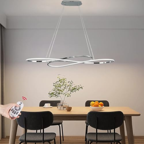 Lanekd Hängeleuchte/Pendelleuchte Chrom Esstischlampe Esszimmer Hängelampe LED Dimmbar Mit Fernbedienung 36W Wohnzimmerlampe Moderne Höhenverstellbar Büro Küchen Arbeitszimmer Kronleuchter 100CM