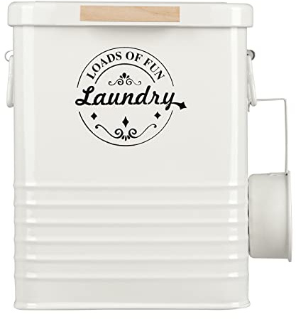 Laundry Detergent Powder Container Dispenser Holder for Laundry Room Organization. Metal Laundry Soap Dispenser with Scoop and Lid. Modern Farmhouse Laundry Room Decor and Accessories (Cream)
