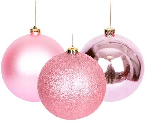 15cm/3Pcs Christmas Baubles Shatterproof Pale Pink, Christmas Tree Decorations Ball Ornaments Balls Xmas Hanging Decorations Holiday Decor - Shiny,Matte,Glitter