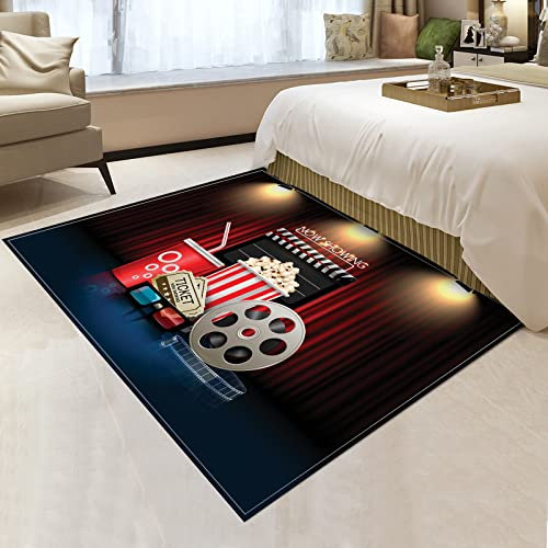 YEMYOR Retro Creative Cinema Atmosphere Carpet, Popcorn Coke Light Cinema Area Rugs, Machine Washable and Durable, Suitable for Studio, Living Room, Bedroom Decorative-120x170cm