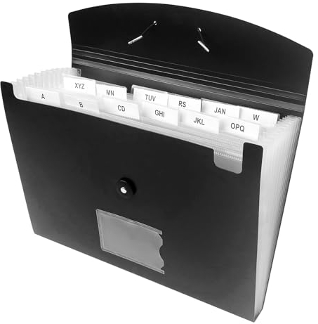 Newpop Dokumentenmappe A4, Fächermappe A4, Mappen Ordnersystem, Unterlagen Organizer, Mappe mit Fächern, Dokumenten Organizer, Ordnungsmappe mit 13 Fächer, Sammelmappe Schwarz für Büro und Schule