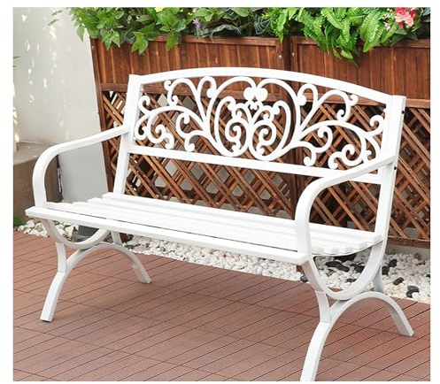 Gartenbank Wetterfest Metall Bank Garten Sitzbank Outdoor Parkbank mit Lehne Esszimmer, wetterfest, Innenhof-Loungesessel, Metallbank mit Rückenlehne und Armlehne für Rasen, Pool, 130 x 90 x 50 cm ( C