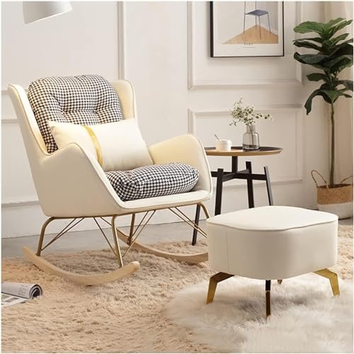 Gepolsterter Schaukelstuhl, modernes Wohnzimmer-Schaukelstuhl-Set mit Lendenkissen und Ottomane, gepolsterter Stuhl aus Napa-Leder aus der Mitte des Jahrhunderts, Schaukelsessel, Rocker-Akzentstuhl