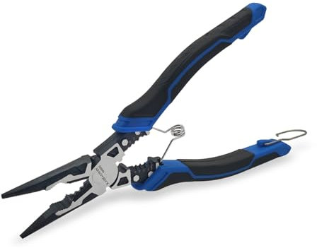 5-in-1 Needle Nose Pliers with Wire Cutter Stripper and Crimper Multifunction Compound Long Nose Pliers with Spring Loaded and Safety Lock Heavy Duty for Electrician and Homes