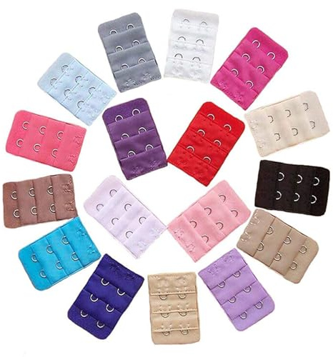 12 pcs Assorted Colors Women 2-Hook 3 Rows Spacing Bra Extender Strap