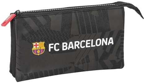 safta F.C. Barcelona Black Federmäppchen für Kinder, ideal für Kinder im Schulalter, bequem und vielseitig, Qualität und Widerstandsfähigkeit, 22 x 3 x 12 cm, Schwarz, Schwarz, Estándar, Lässig