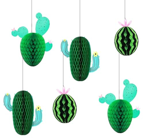 Bliceon Lot de 6 décorations à suspendre en forme de cactus – Décoration de fête en nid d'abeille pour fêtes à thème mexicain, anniversaires, salles de classe et vacances – Pièces maîtresses en vert