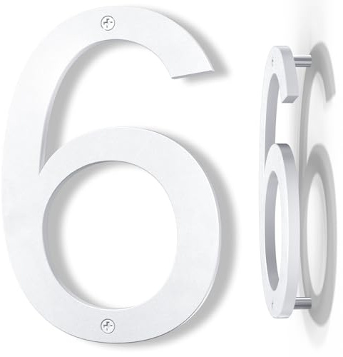 Yafimea Numero civico esterno 20 cm bianco, Numero grande da parete con effetto galleggiante 3D, design moderno in plastica ABS resistente alle intemperie (6/9)