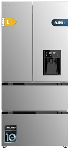 Cecotec Frigorífico Puerta Francesa 436L Dispensador de Agua Bolero CoolMarket FD 436WD Inox E. 183cm Alto y 83,6cm Ancho, Compresor Inverter Plus, Total No Frost, Alarma Puerta Abierta