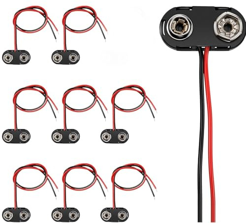Conector a presión de batería de 9 V, conector a presión de batería de plástico tipo T con cables voladores de 15 cm, carcasa de plástico duro negro, conector a presión de batería, conexión de cable