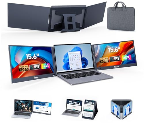 Yinker 15,6” FHD triplo schermo laptop estensione UNO cavo di collegamento per laptop 11‘’-16‘’ ruotabile a 360° e ripiegabile per lavoro, viaggi, gioco