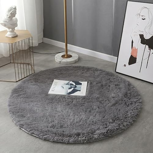 HARESLE Grau Flauschig Bettvorleger 60cm Waschbar Kleiner Teppiche | Zotteliger, Hochflor 4-5 cm, Hochwertiger Schwamm, für Wohnzimmer, Schlafzimmer, Kinderzimmer, Babyzimmer
