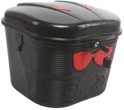 Perfeclan Elektro-Fahrradkorb, vorne montierter Fahrradkorb, Schlossdesign mit Deckel, wasserabweisend, 10 kg, robuste Aufbewahrungsbox zum Fahren, Schwarz Rot