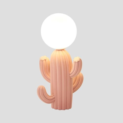 Jadssox Rosa Kaktus-Tischlampe, nordische pelzige Kaktus-Lampe, Kunstharz-Nachttischleuchte, niedliche Säulen-Tischlampen mit weißem Globus-Glasschirm für Schlafzimmer, Wohnzimmer, Kinderzimmer, Heimd