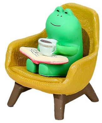 Miniature Frog Statue – Funny Reading Frog Figurine with Chair, Tiny Resin Frog Sculpture for Desk Decorations, Bookshelf Decor, Shelf Ornaments, Cute Indoor Outdoor Home Accessories