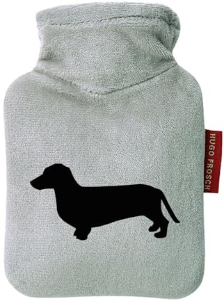 Huuraa Wärmflasche Dackel Silhouette Geschenk | Veloursbezug Geschenkidee mit Motiv Auslaufsicher mit waschbarem Bezug