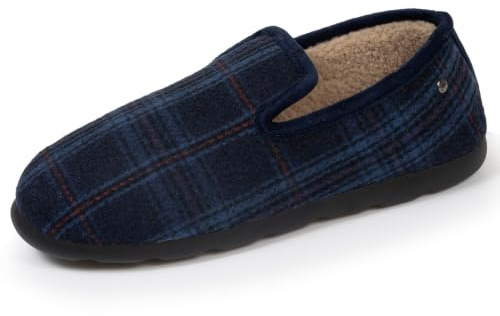 Isotoner Charentaises tofflor för män, superbekväma och varma, vardaglig teknik, Blå tartan, 44 EU