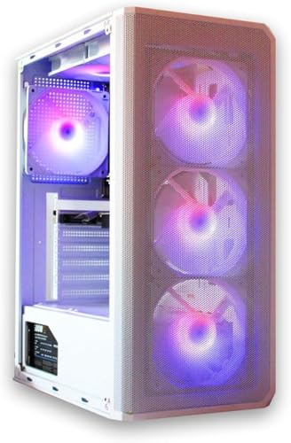 Computek Gaming PC Computer Tower, i7, 8GB RAM, GT 1030 2GB, 256GB SSD + 1TB HDD, 500W 80+ PSU, White 6 Fan RGB Case, WiFi, Windows 11 – High Performance Gaming Setup