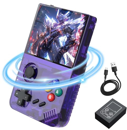 M19 Consola Retro Portátil Mini Consola portatil,40000+ Juegos,25 Emuladores,Sistema Linux/Emelec 4.3,Pantalla LCD HD de 3,5 Pulgadas,Consola de Videojuegos Retro,Batería de 3000mAh (Morada-256G)