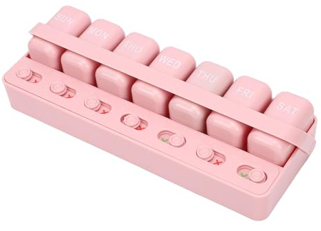 Denash L'organizer Viaggio per Tablet con Promemoria, Scatola Portatile per Tablet 7 Giorni per Vitamine e Pillole (PINK)