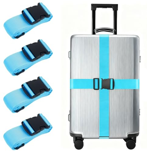 4 Stück Koffergurt Kofferband, Kofferband Gurt Auffällig, Verstellbare Gepäckgurte für Koffer, 200×5cm Koffergurt Set, für Schnell Erkennen Koffer, für Reisetaschen, für Reisen und Flugreise (Blau)