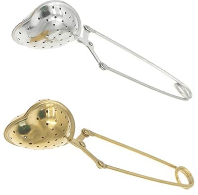 Gatuida 2PCS Stainless Steel Heart Shaped Tea Infuser Filters with Handle for Loose Leaf Tea Brewing Suitable for Herbs and Spices Silver and Golden