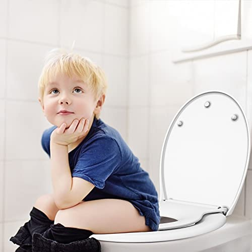 Toilettendeckel Absenkautomatik Weiß Antibakterieller WC Sitz Quick Release | Funktion Einfache Montage & Reinigung – Bis 150 kg Belastbar O-Form Mit Kindersitz