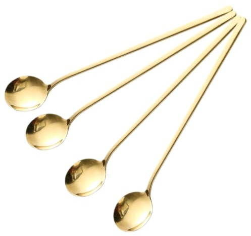 Angoily Lot de 4 Cuillères à Dessert Multifonction en Acier Inoxydable Cuillères à Miel Pudding Dorées Longues et Légères pour Glaces Thés et Occasions Festives