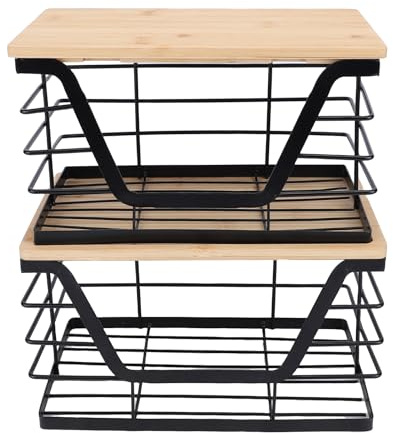 Fockety Support de Sac Poubelle, Lot de 2 Distributeurs de Sacs Poubelles Empilables avec Couvercle en Bois, pour Comptoir de Cuisine, Buanderie, Rangement Sous L'évier Antidérapant