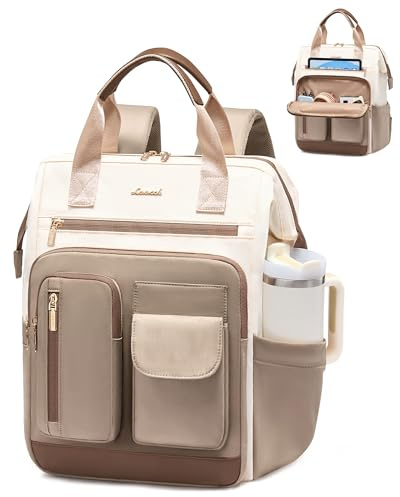 LOVEVOOK Rucksack Damen, 17,3 Zoll Laptop Schulrucksack Wasserdicht Mit 20 Taschen und Großem Fach für Trinkflasche, 2 in 1 Handtasche Backpack Elegant für Schule, Uni, Arbeit, Travel, Reise, Lehrer