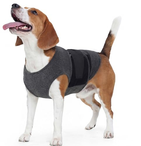 IECOii Beruhigungsweste Hund Anti Stress Weste für Hunde Angst – Beruhigungsshirt atmungsaktiv verstellbar,Hundeweste gegen Angst bei Silvester,Feuerwerk & Gewitter,Weste Hund,Dunkelgrau S