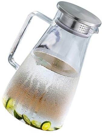 HOODANCOS Jarra de Vidrio Resistente al Calor de 1,5l Tapa de Acero Inoxidable, Capacidad Grande y Diseño Transparente Adecuado para Té y Agua Fría Hogar