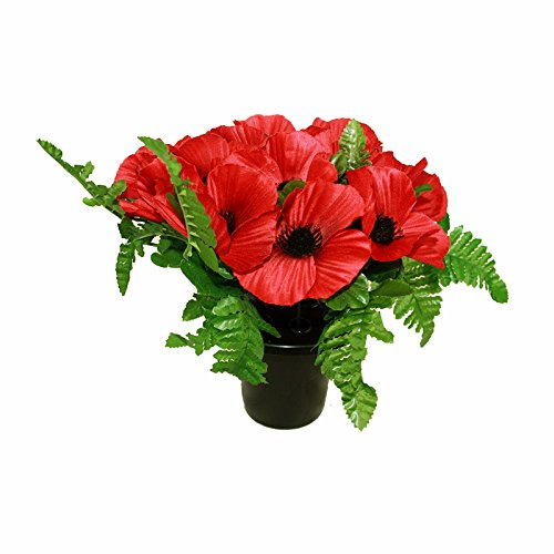 FloristryWarehouse Grave Pot Red Poppies and Fern 26cm