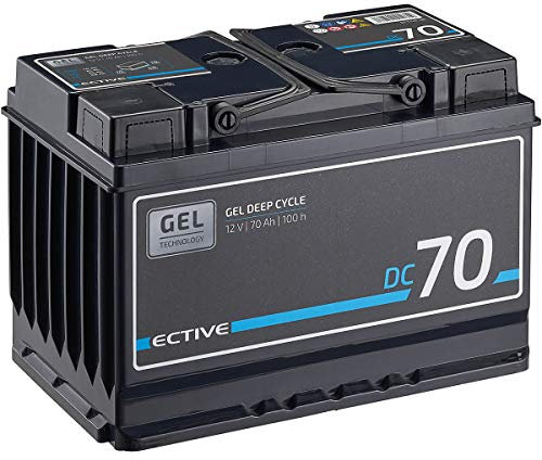 ECTIVE DC70 Gel Batterie- 12V, 70Ah, 100h, wartungsfrei, zyklenfest, auslaufsicher, vollverschlossen, gasungsfrei- Deep Cycle VRLA Versorgungsbatterie, Solarbatterie,Bootsbatterie,Wohnmobilebatterie