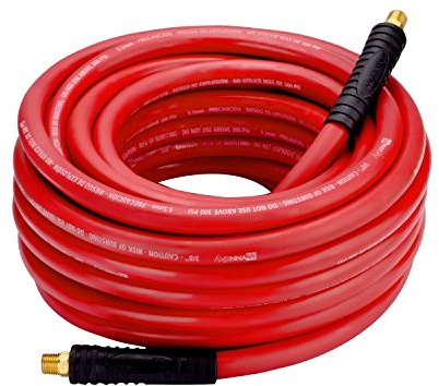 WYNNsky Rubber Air Hose,50-Feet x 3/8-Inch, 300 PSI, Red Heavy Duty Air Compressor Hose With Double 1/4 MNPT Brass Endings